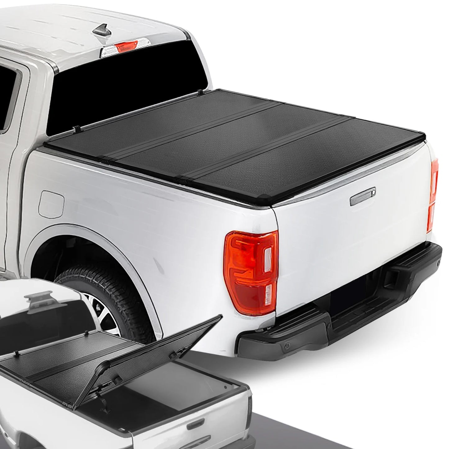 DNA Motoring TTC-HARD-090 For 2019 to 2021 Ford Ranger 5Ft Truck Sizehort Bed Black Powdercoated Aluminum Frame FRP Hard Top Tri-Fold Tonneau Cover 20