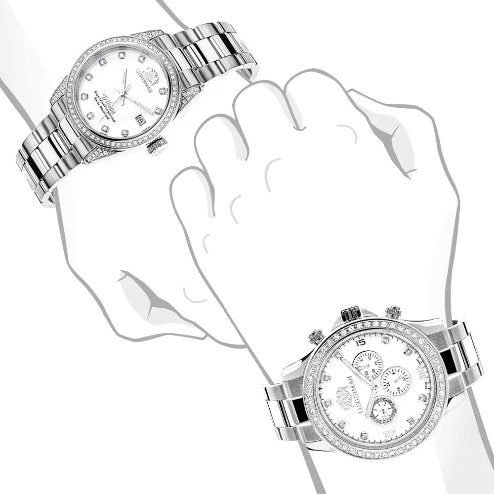 His and Hers Watches: Ivory Gold Pltd Diamond Watch Sizeet 3.5ct