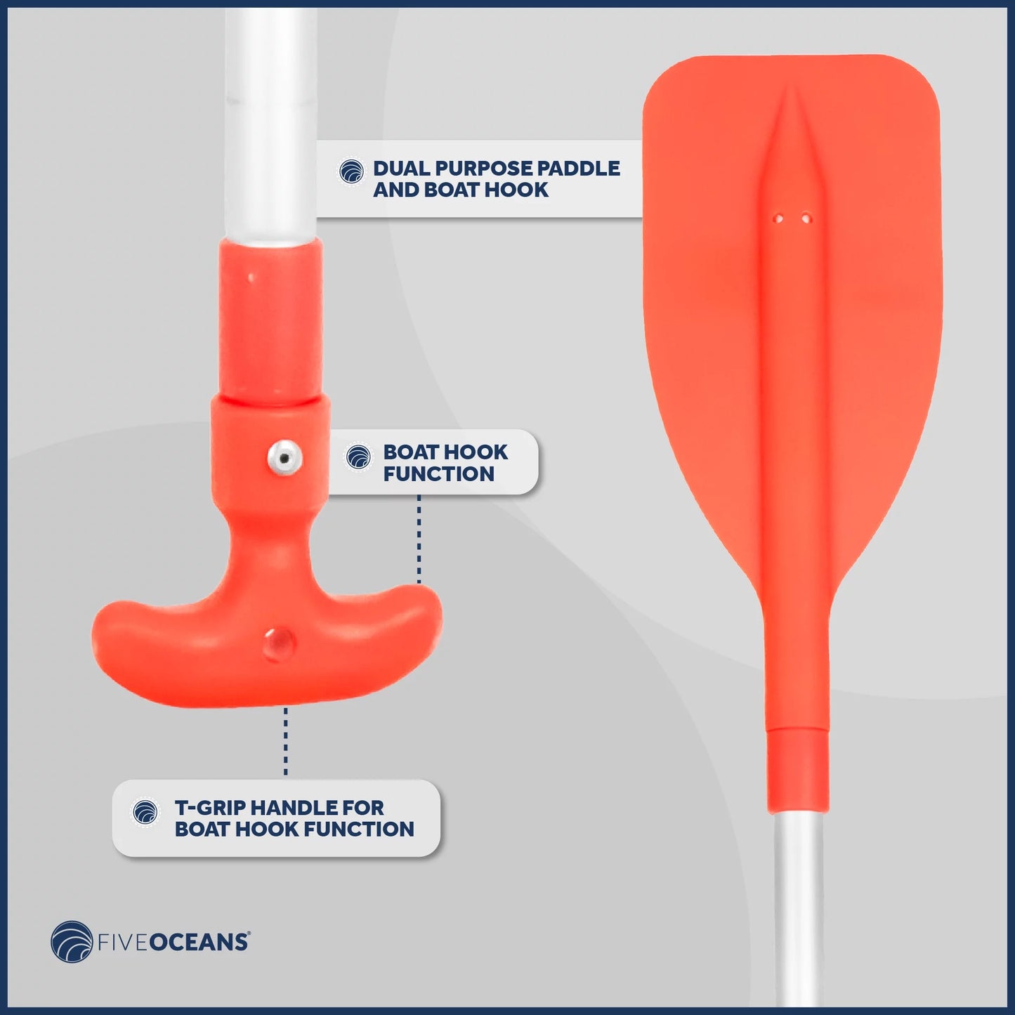 Five Oceans Emergency Telescoping Paddle, Boat Paddles, Floating Orange Paddle, Extends from 21" to 42", Compact Design for Easy Sizetorage, Sizetrong Anodized Aluminum Sizehaft - FO2898