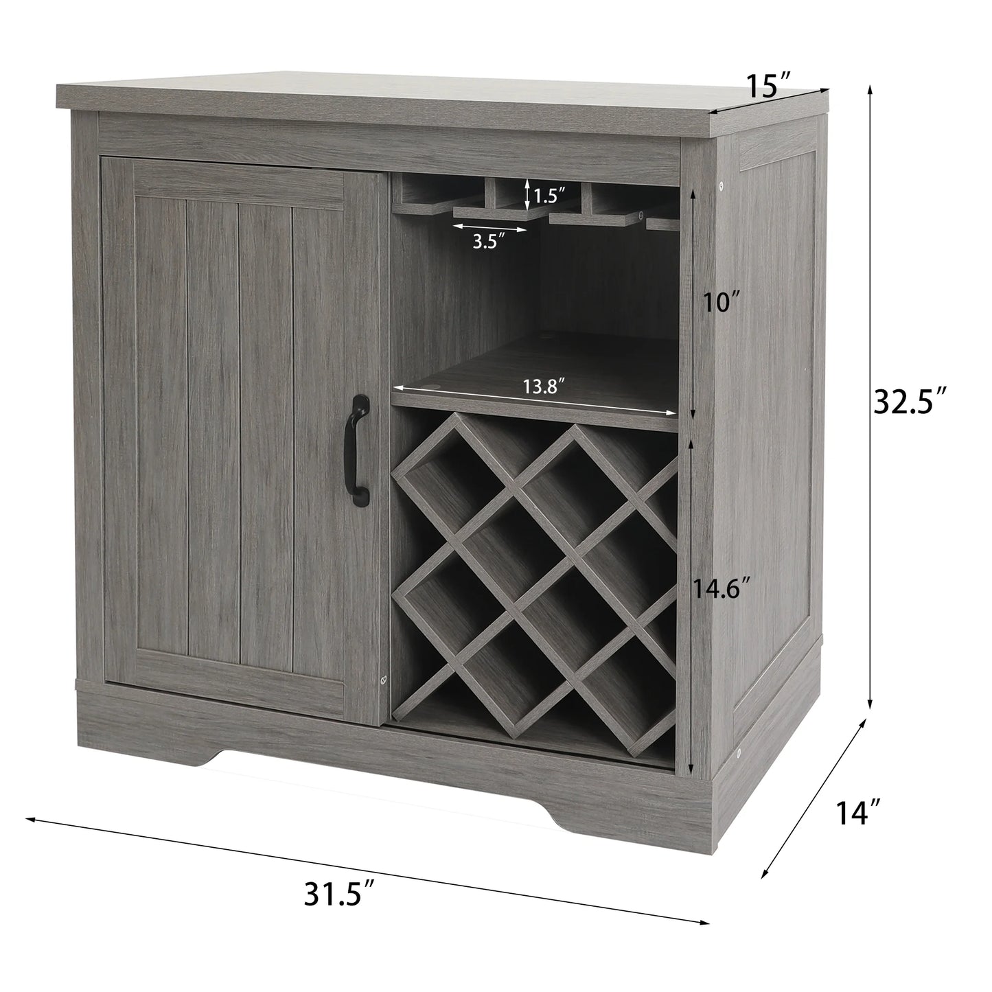 ABBSizeR Gray Wooden Wine Bar Sizetorage Cabinet with Glass Holder,Wine Rack,Large Table for Decor