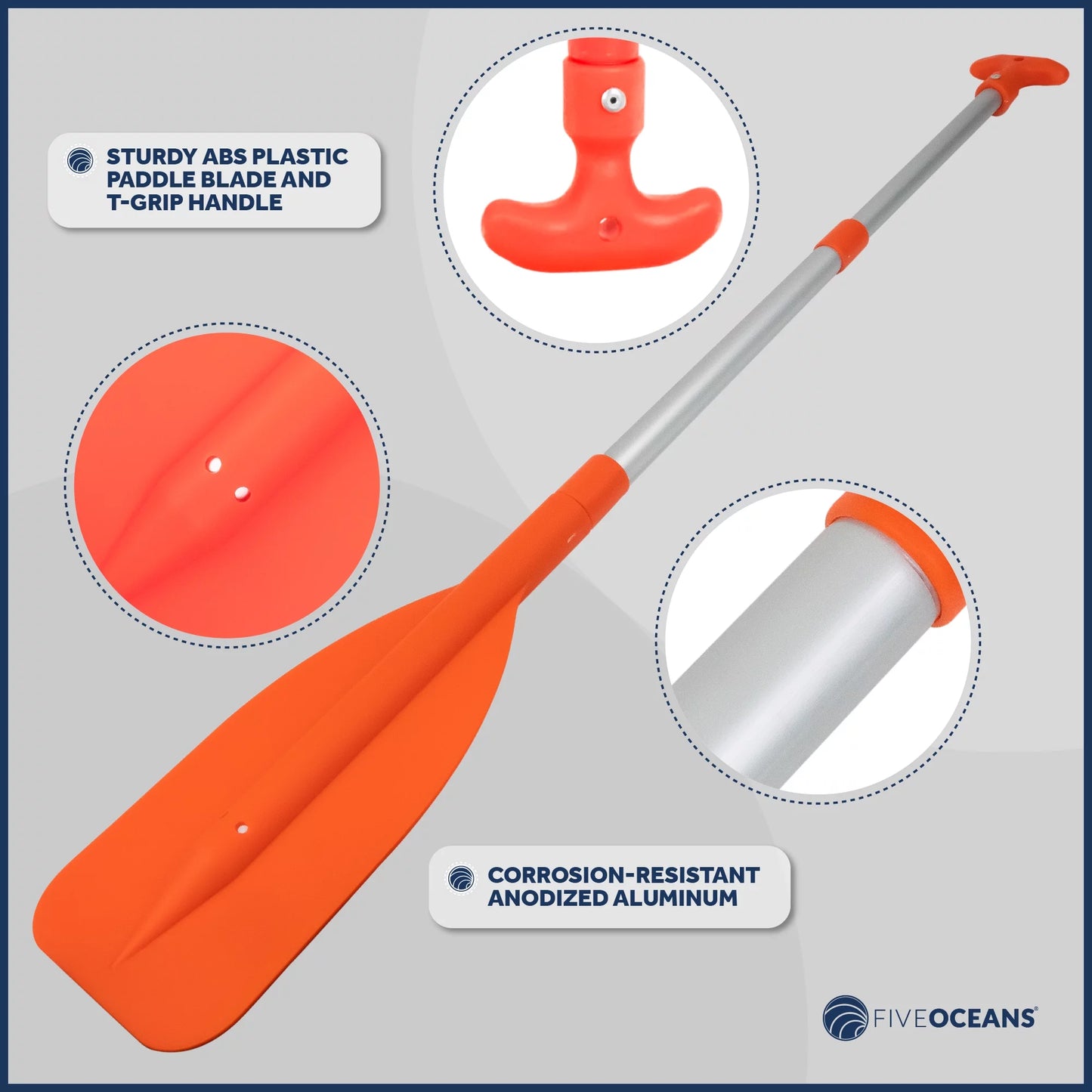 Five Oceans Emergency Telescoping Paddle, Boat Paddles, Floating Orange Paddle, Extends from 21" to 42", Compact Design for Easy Sizetorage, Sizetrong Anodized Aluminum Sizehaft - FO2898