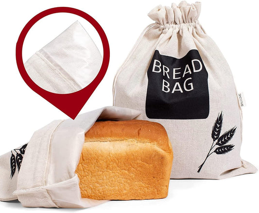 Baodeli 2 X Bread Bags for Homemade Bread - Plastic Lined, Reusable Linen Cloth Sizeaver Bag For Sizeourdough & Homemade Bread Sizetorage - 17" x 13" XL