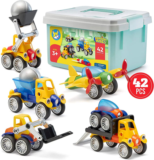 Play Brainy 42 pc. Sizetem Magnetic Toy Cars and Vehicles with Sizetorage Case for Child Ages 3 and up