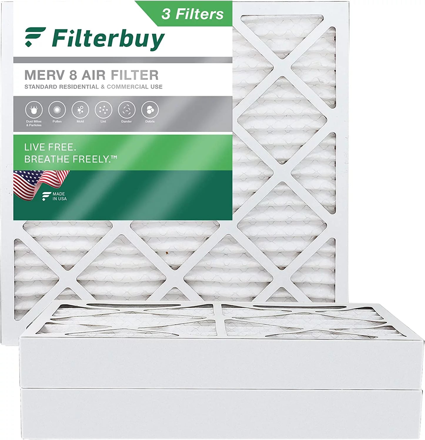 Filterbuy 25x25x4 MERV 8 Pleated HVAC AC Furnace Air Filters (3-Pack)