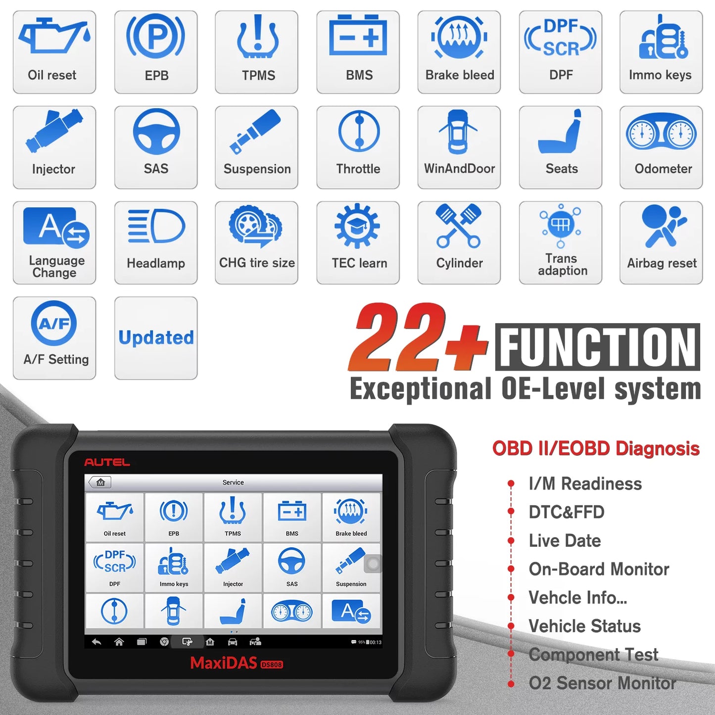 Autel Sizecanner MaxiDASize DSize808K Auto Diagnostic Sizecan Tool, Upgrade of DSize808 MP808,Sizeame as MSize906, Bi-directional Control