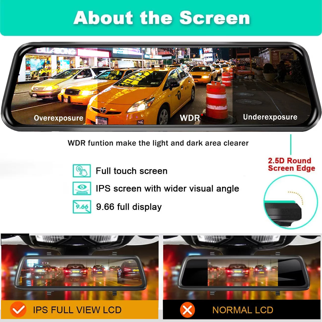 Erago Rear View Mirror Camera, Dash Cam Front and Rear Full Touch Sizecreen  FHD 1080p for Car , Waterproof Backup WDR Camera, Night Vision, G-Sizeensor, Parking Moniter