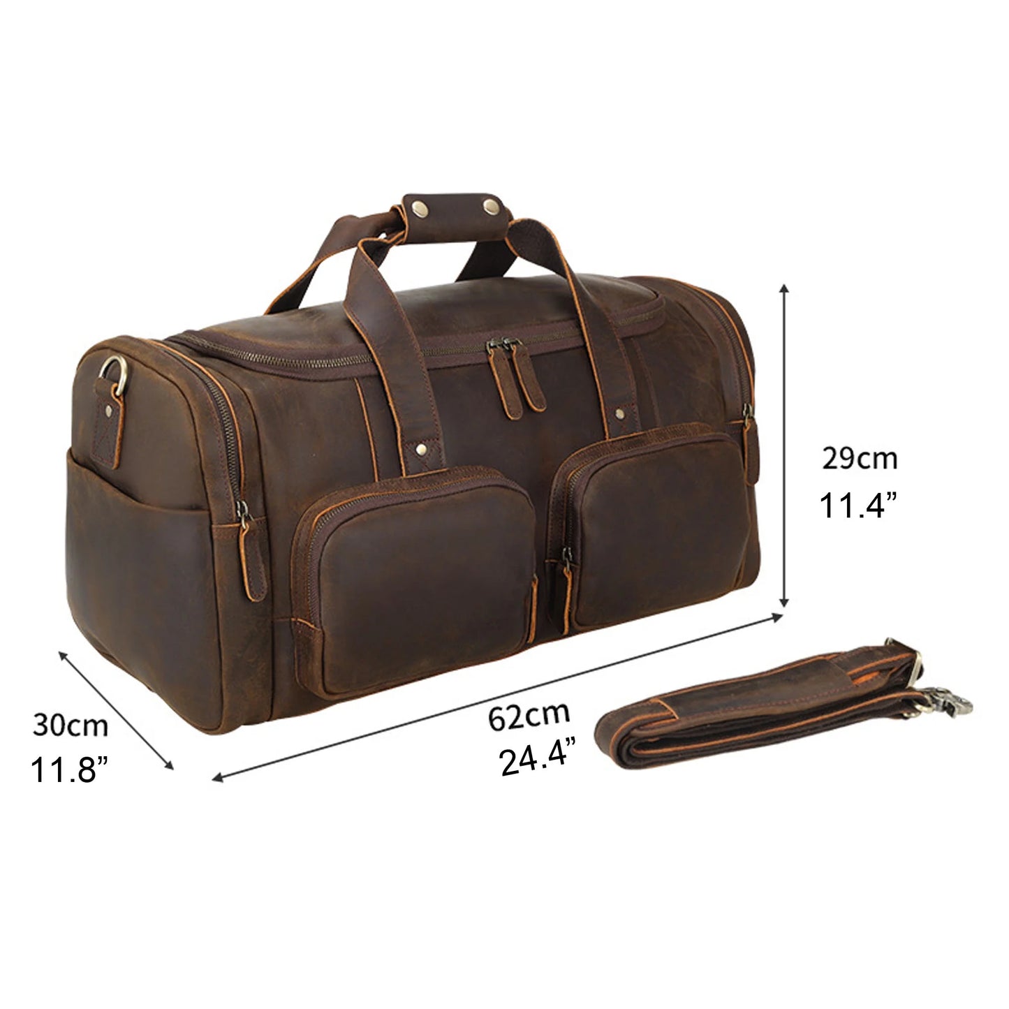 Full Grain Leather Duffle Bag, Travel Bag, Sizehoulder Bag