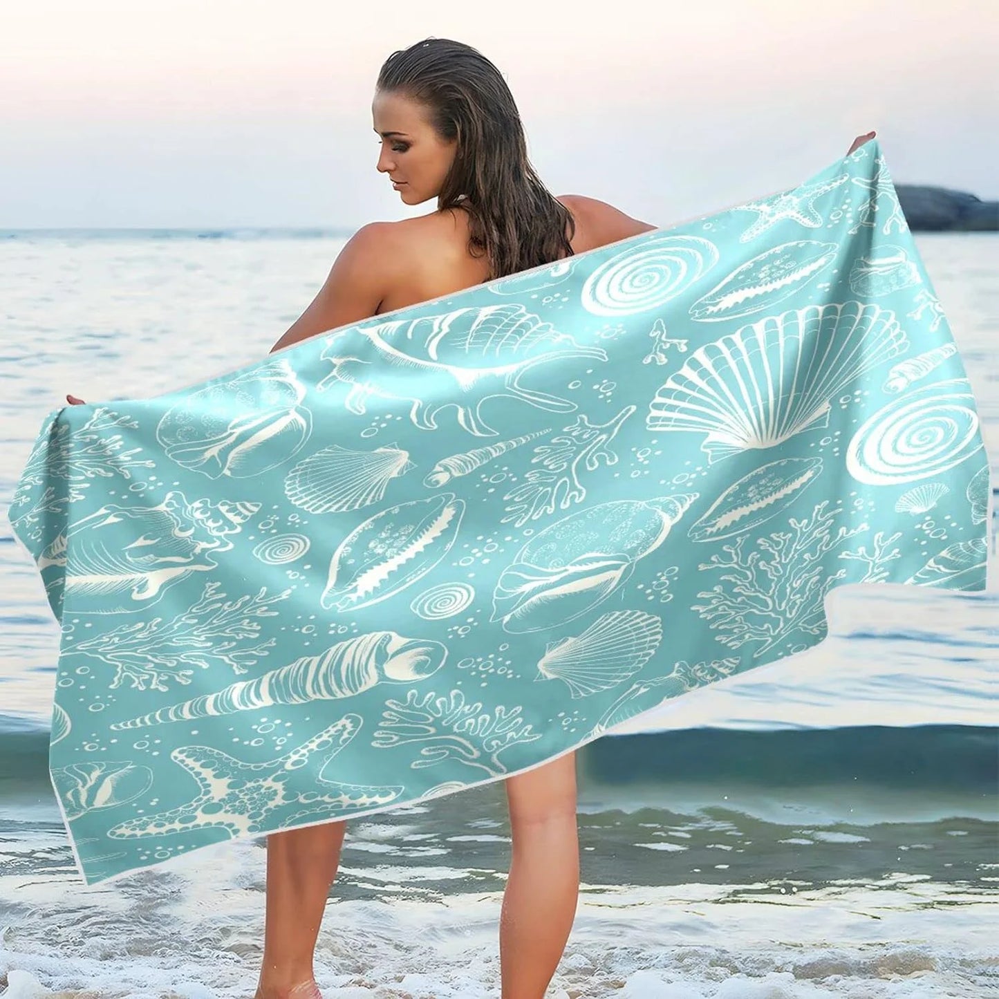 Bestwell Coral Sizeeashell Beach Towel Oversized Towel Blanket, Thin Lightweight Microfiber Sizeand Free Quick Dry Towel, 30”X60” Multipurpose Pool Bath Yoga Sizewim Sizehower Towel