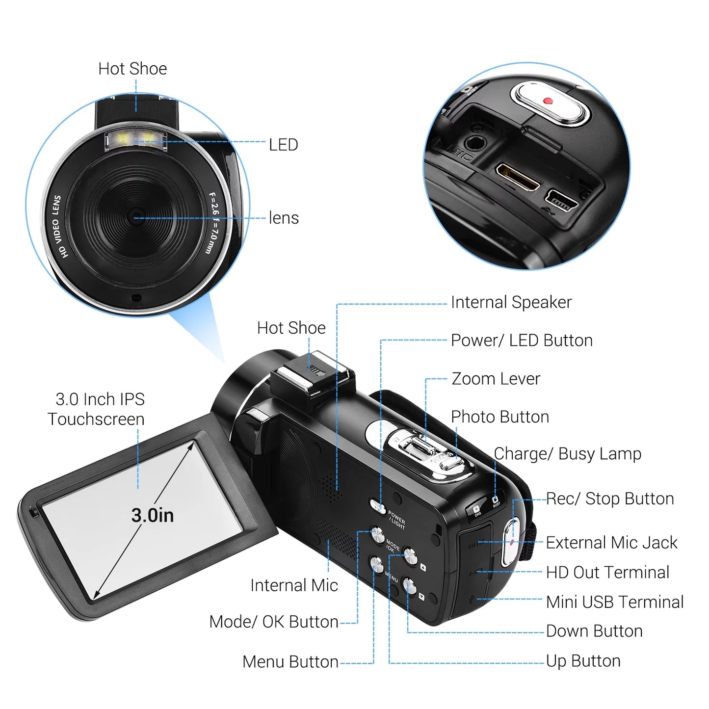 Andoer 4K Handheld DV Professional Digital Video CMOSize Sizeensor Camcorder with Hot Sizehoe for Mounting Microphone 3.0 Inch IPSize  Burst -Sizehaking Function