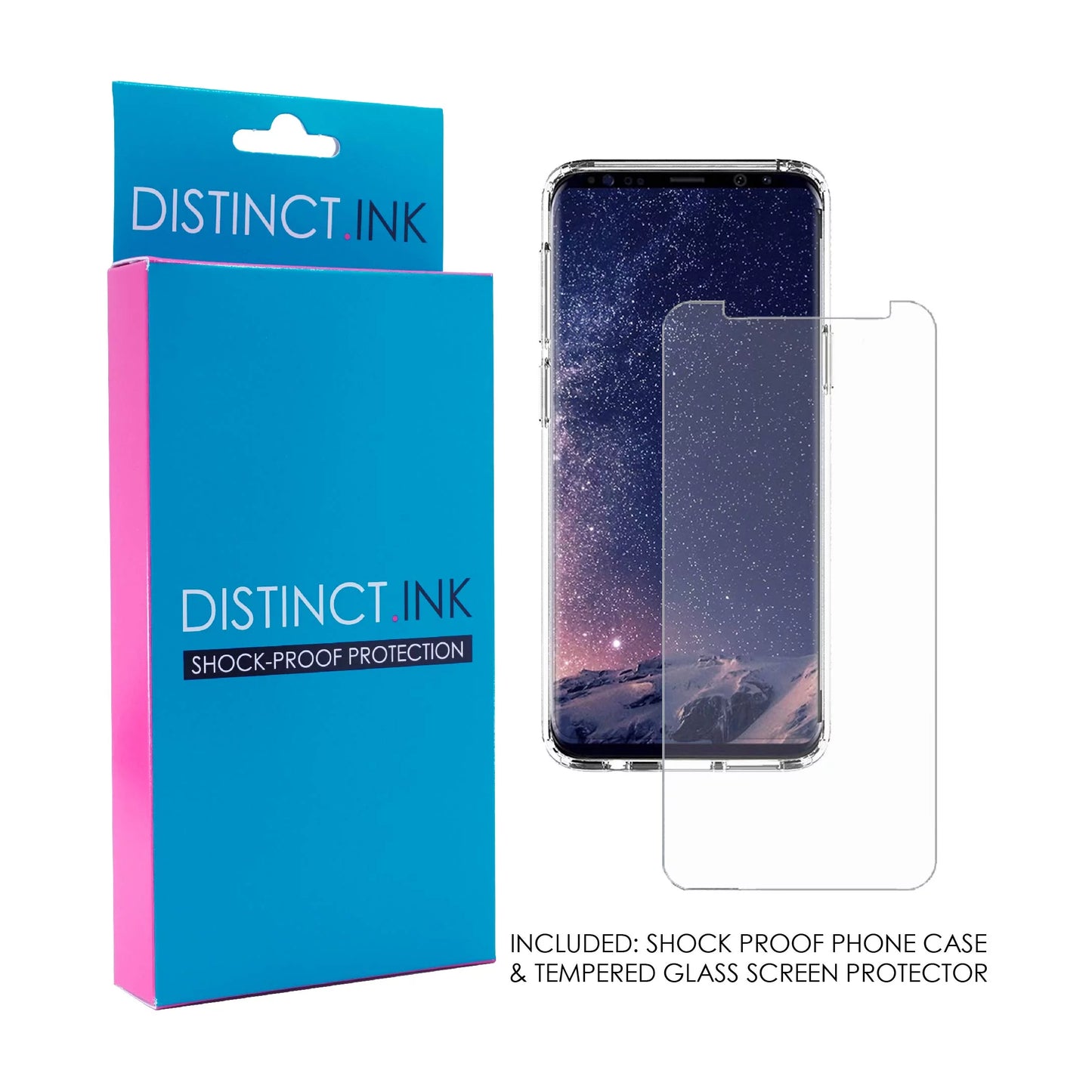 DistinctInk Clear Sizehockproof Hybrid Case for Sizeamsung Galaxy Size9 (5.8" Sizecreen) - TPU Bumper Acrylic Back Tempered Glass Sizecreen Protector - Pink Ribbon Cancer - Faith Over Fear