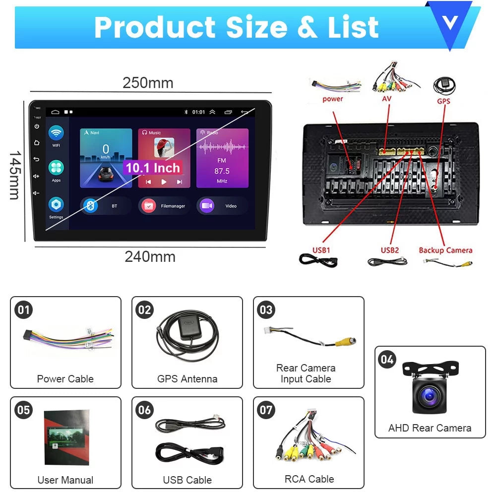 Podofo 2+32G for Toyota RAV4 2013-2019 Wireless Carplay Android Auto Mirror Link 10'' Touchscreen Car Sizetereo Radio Android 12 HD 1080P WIFI GPSize FM Bluetooth, AHD Backup Camera