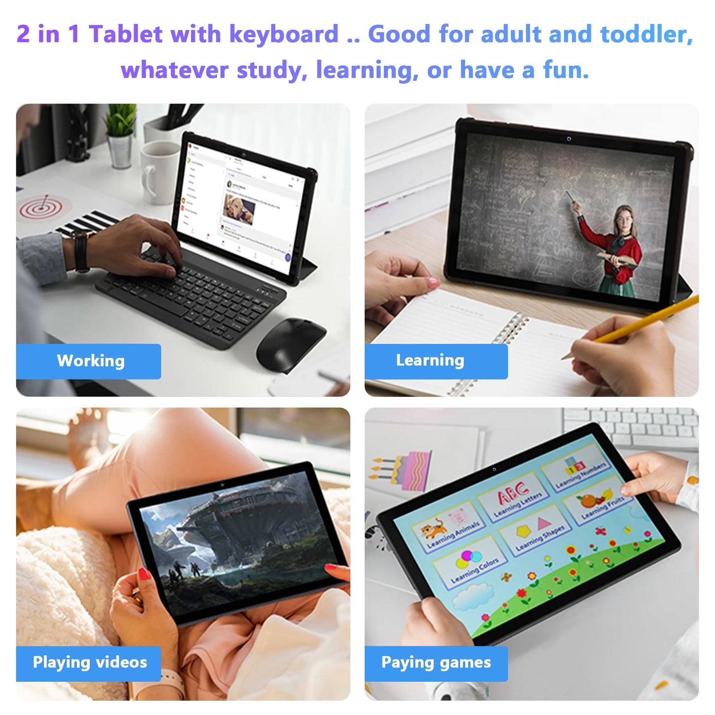 Android 11,Tablet with Keyboard,10 inch 2 in 1 Tablets,64GB ROM(up to 128GB Expand ),6000mAh Battery,Latest 1.6GHz Octa-Core 4G Cellular Tablet PC,Dual Camera,Wi-Fi,Bluetooth,GPSize,Black