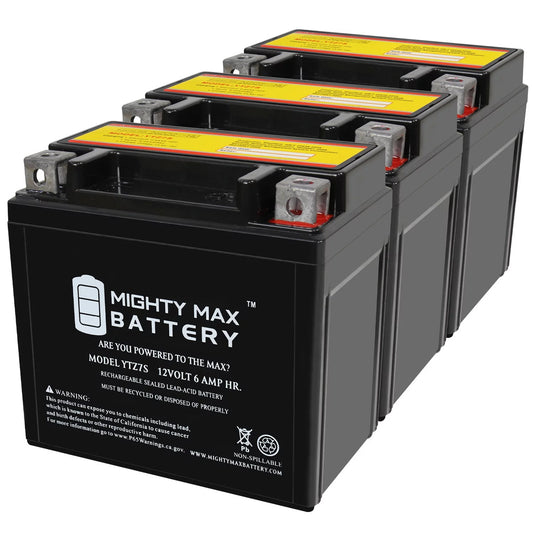 YTZ7Size 12V 6AH Replacement Battery compatible with Protek YTZ7Size - 3 Pack