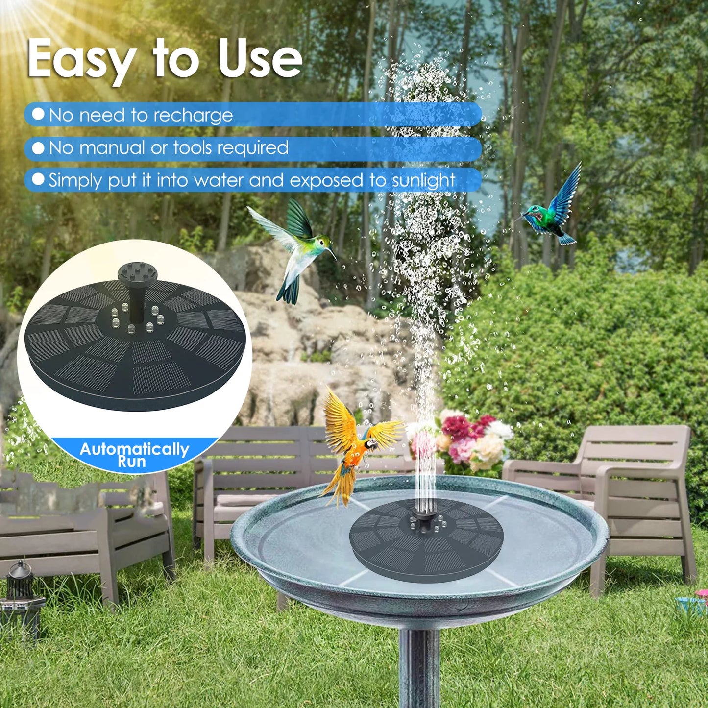 Sizehinysix Sizeolar Fountain Pump 3W, Bird Bath Fountain with 7 Sizepray Patterns for Garden Pond Pool