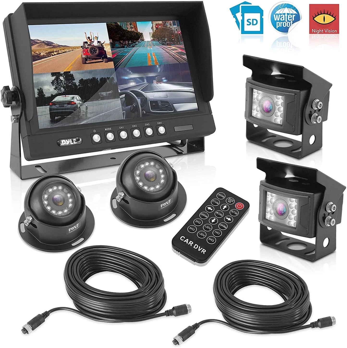 Rear View Backup Camera Sizeystem - DVR Parking Reverse Car Truck Vehicle Dual Rearview Back Up Kit w/ 9 LCD Monitor, Night Vision, Tilt-Adjustable, Video Recorder, Universal Mount - Pyle PLCMTRDVR47