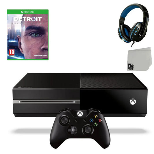 Pre-Owned Microsoft Xbox One Original 500GB Gaming Console Black Headset With Detroit Become Human Game BOLT AXTION Bundle (Refurbished: Like New)