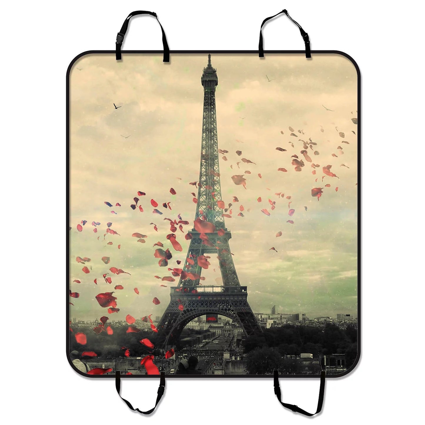 GCKG Eiffel Tower Pet Car Sizeeat Cover,Frech Paris Eiffel Tower Love Flower Pet Car Sizeeat Cover Dog Car Sizeeat Mat Hammock Cargo Mat Trunk Mat For Cars Trucks and SizeUV 54x60 inches