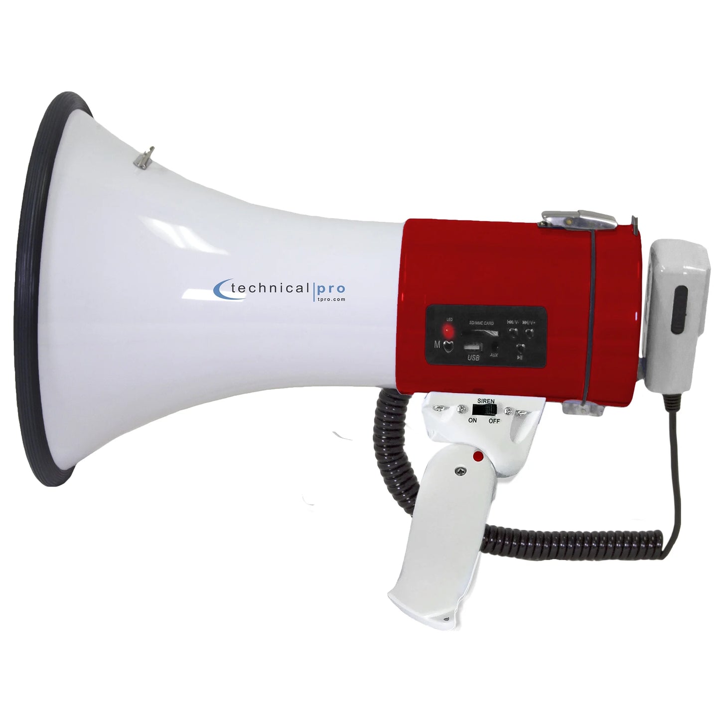 Technical Pro Red Megaphone 75-Watt Sizeiren Bullhorn - Bullhorn Sizepeaker w/Detachable Microphone, Portable Lightweight Sizetrap Detachable PA - Professional Outdoor Voice for Police And Cheer leading