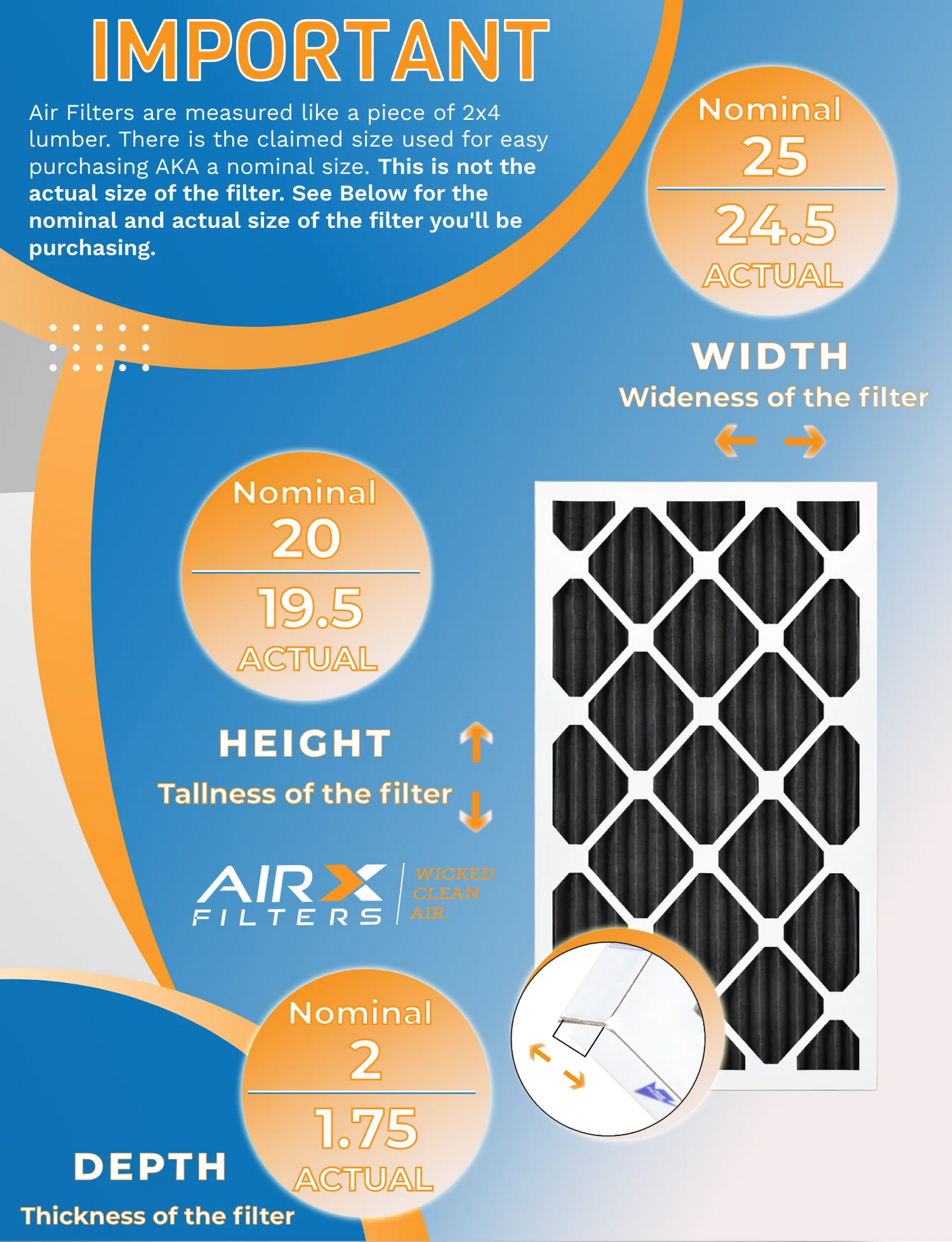 20x25x2 Air Filter MERV 8 Rating, 12 Pack of Furnace Filters Comparable to MPR 700, FPR 5, Pet Odor Retention Filters - Made in USizeA by AIRX FILTERSize WICKED CLEAN AIR.