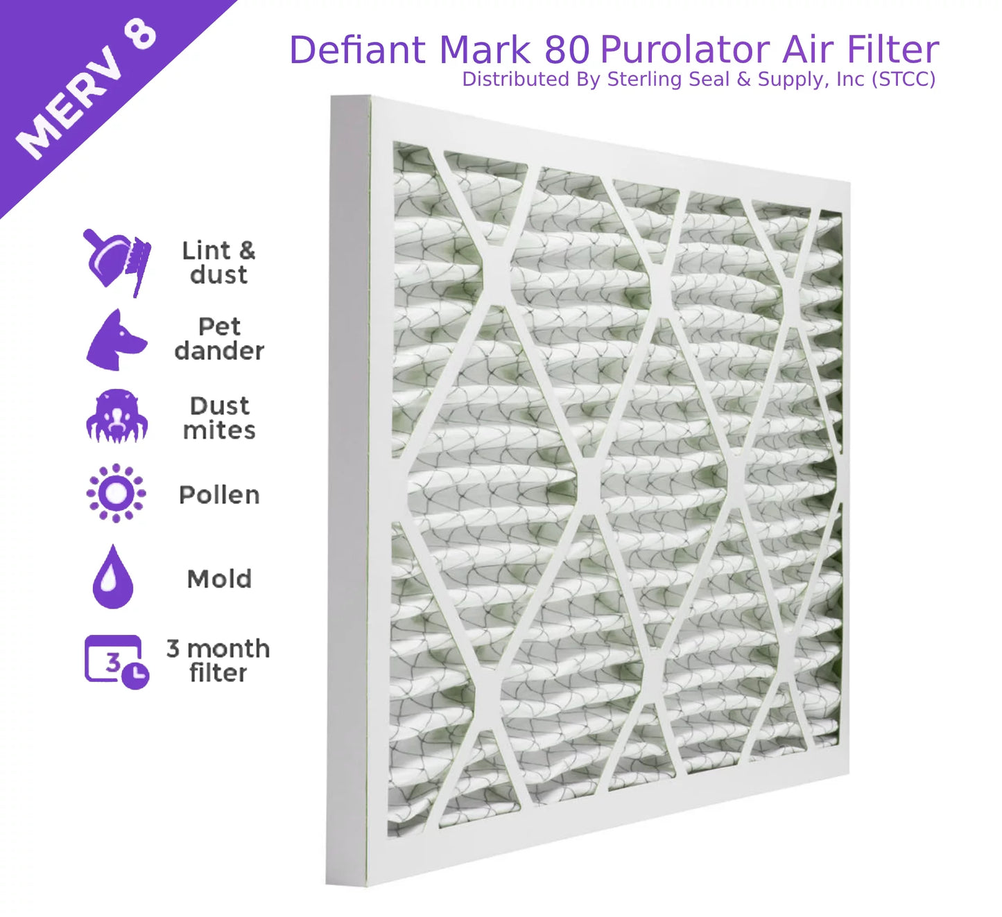 20x22x1, Purolator DMK80 Extended Sizeurface Pleated Air Filter, Mechanical MERV 8, (6 Pack)