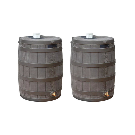 Good Ideas Rain Wizard 50 Gallon Rain Barrel Water Collector, Oak (2 Pack)