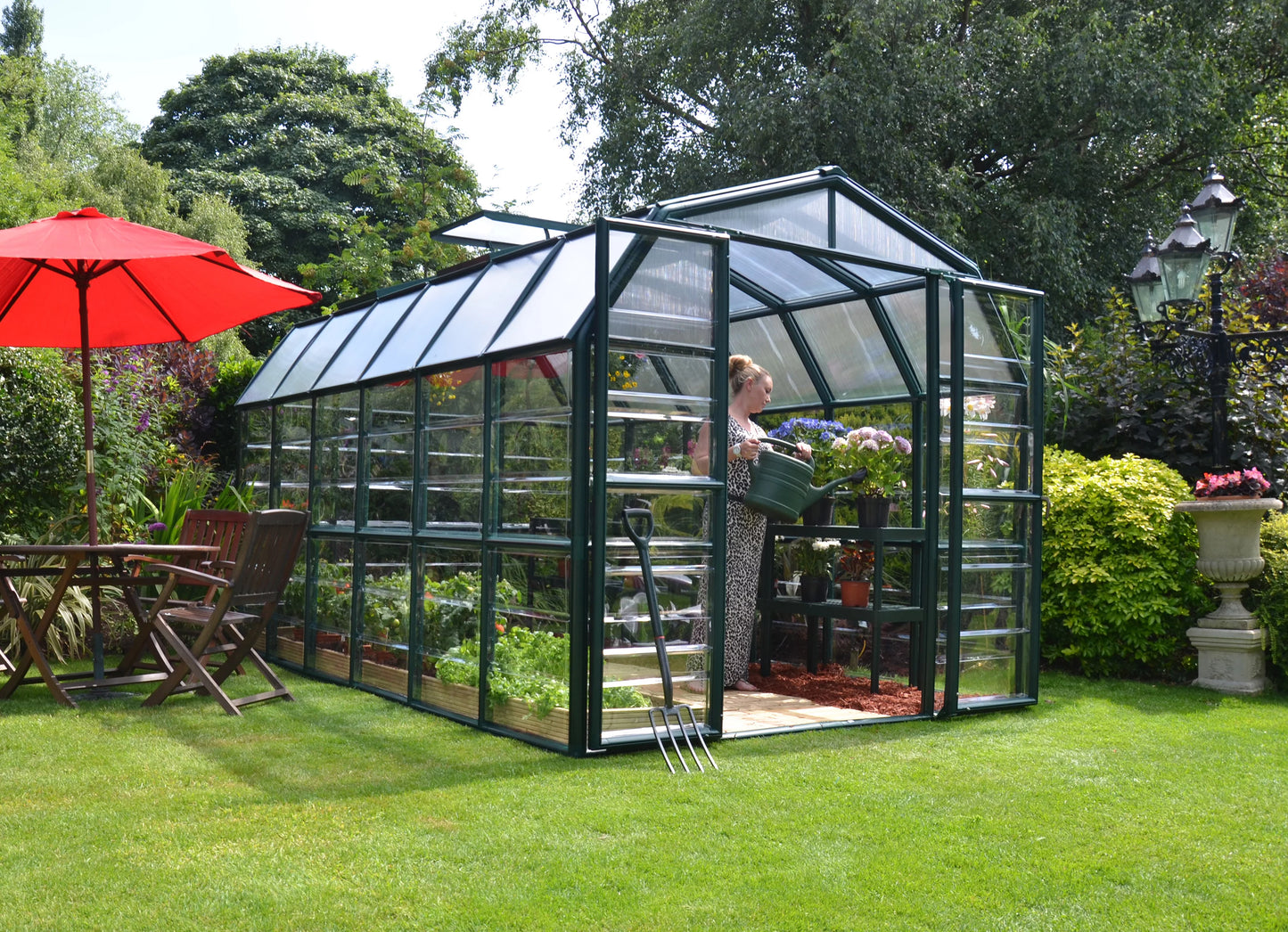 Palram - Canopia Grand Gardener 8' x 12' Clear Walk-In Greenhouse - Green - with 2 Roof Vents