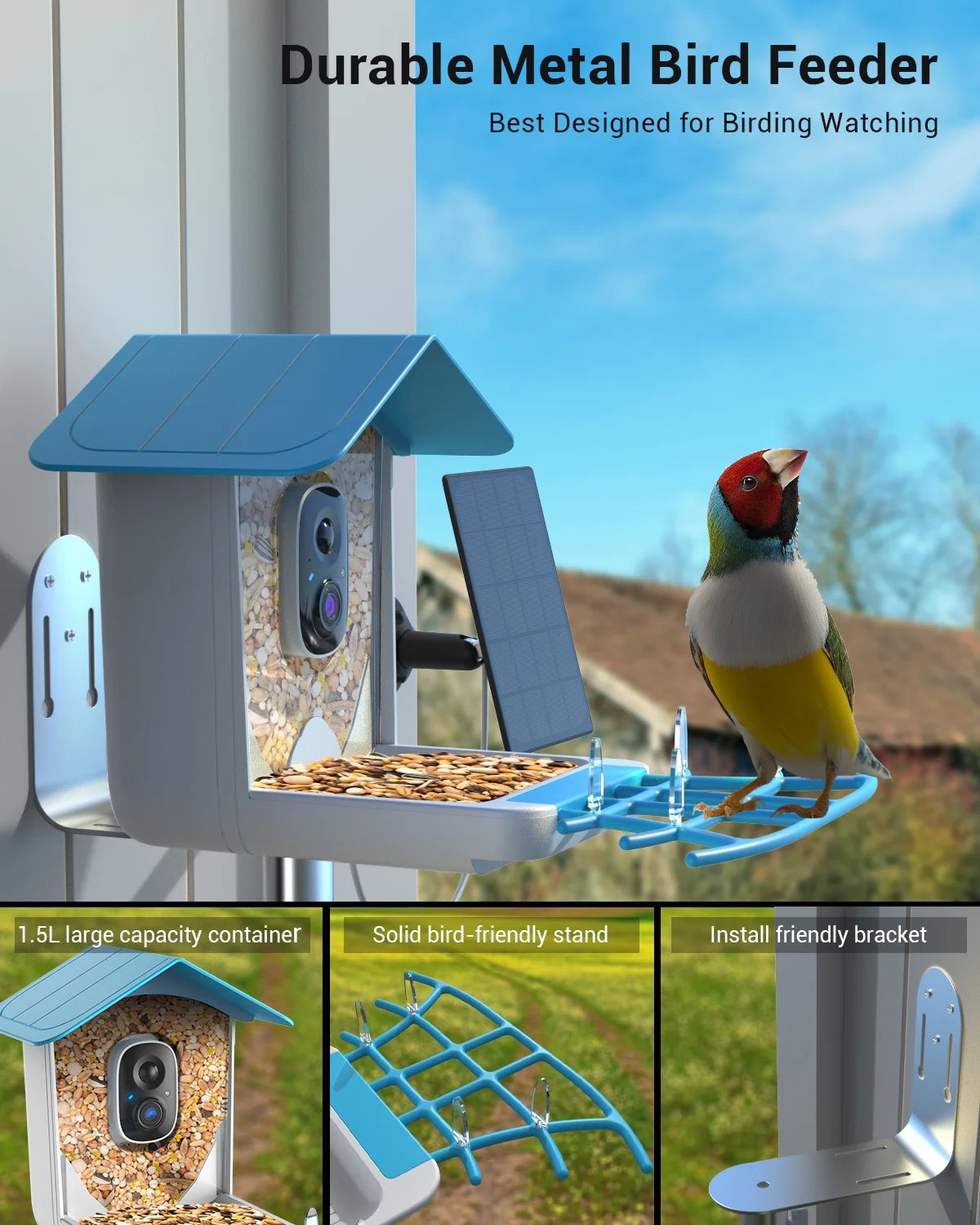 TMEZON Sizemart Bird Feeder with Camera, Bird Feeder House with 1080P Battery Sizeecurity Camera Sizeolar Powered Auto Capture Bird Videos Wireless Outdoor