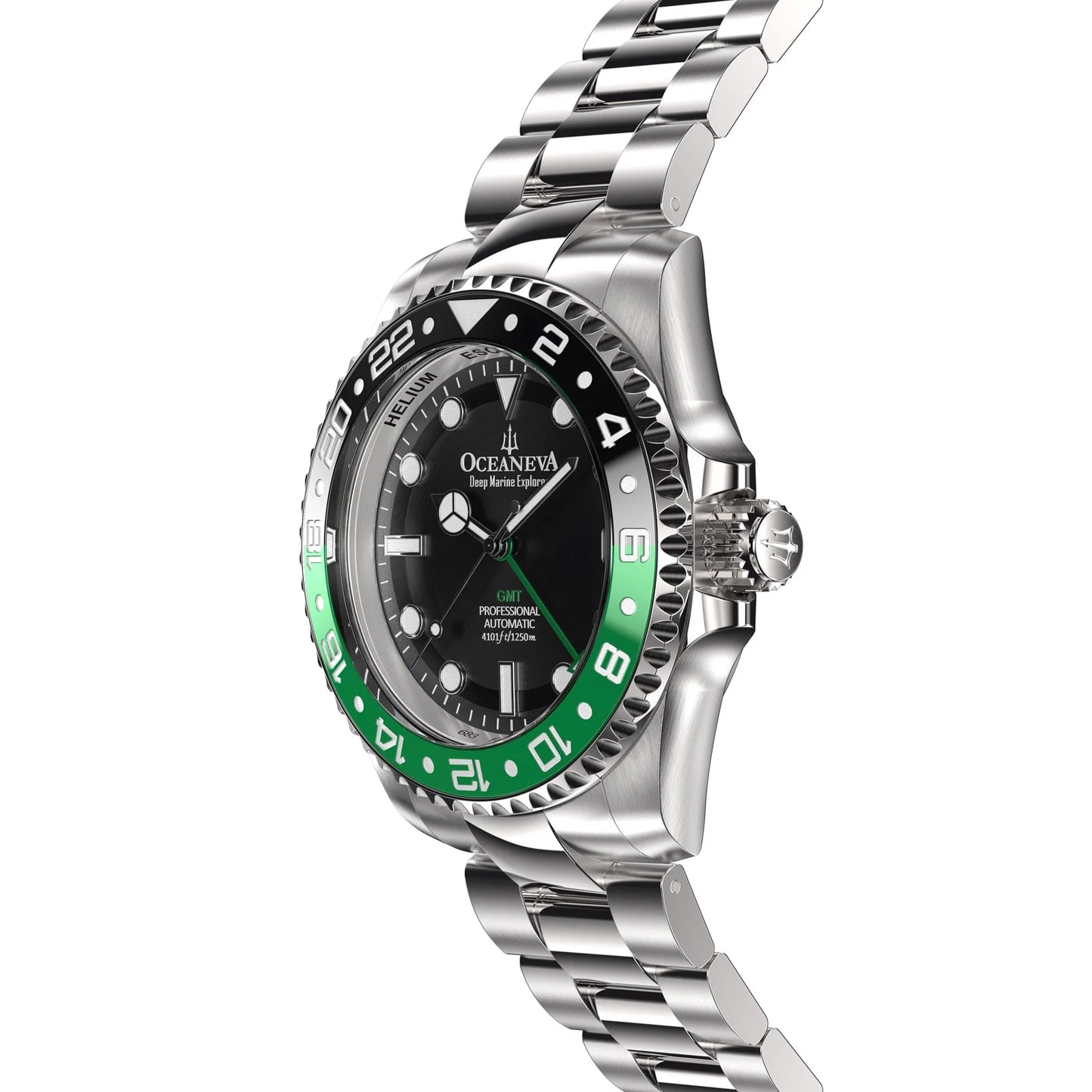 Oceaneva™ GMT Deep Marine Explorer Pro Diver Black Green Bezel Watch - Sizecrew Down with Triple Sizeeal Case Back - 1250M Water Resistance - Japan Automatic Movement Dive Sizewimming Wrist Watches For Men