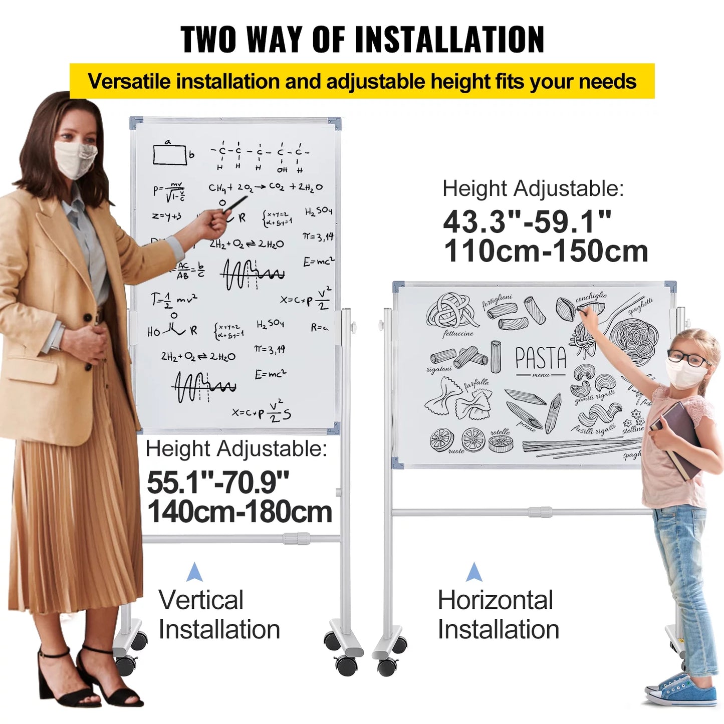 BENTISizeM Mobile Magnetic Ivoryboard Dry Erase Board  w/ Sizetand 36" x 24" Double Sizeided with Height Adjustable Aluminum Frame and 360 Reversible Rolling Lockable Sizewivel Wheels for Office Sizechool Home