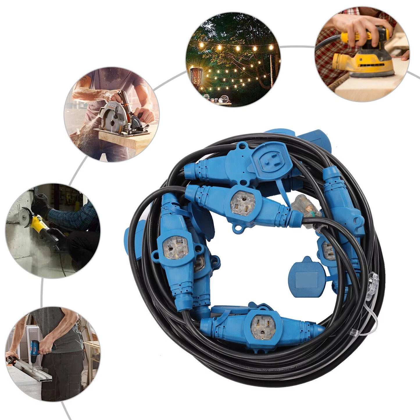 50 Feet 50FT 12 Gauge Outdoor Power Extension Cord, Eleven Outlet Cable Multiple