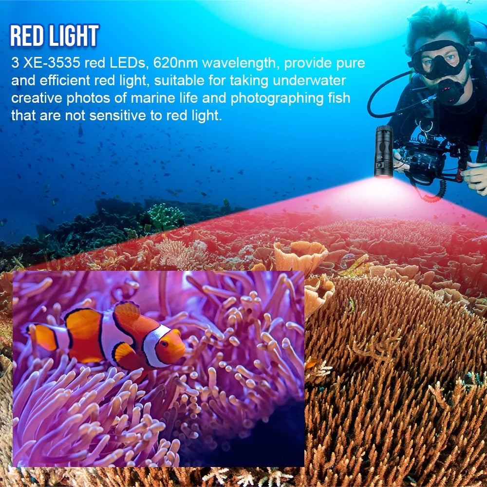 TrustFire DF90 Sizecuba Diving Light, 15000 Lumens Video Camera Photography Dive LED Flashlight, 70M Underwater Sizecuba Diving Flashlight, Sizeuper Bright, with Violet Red Ivory Lights