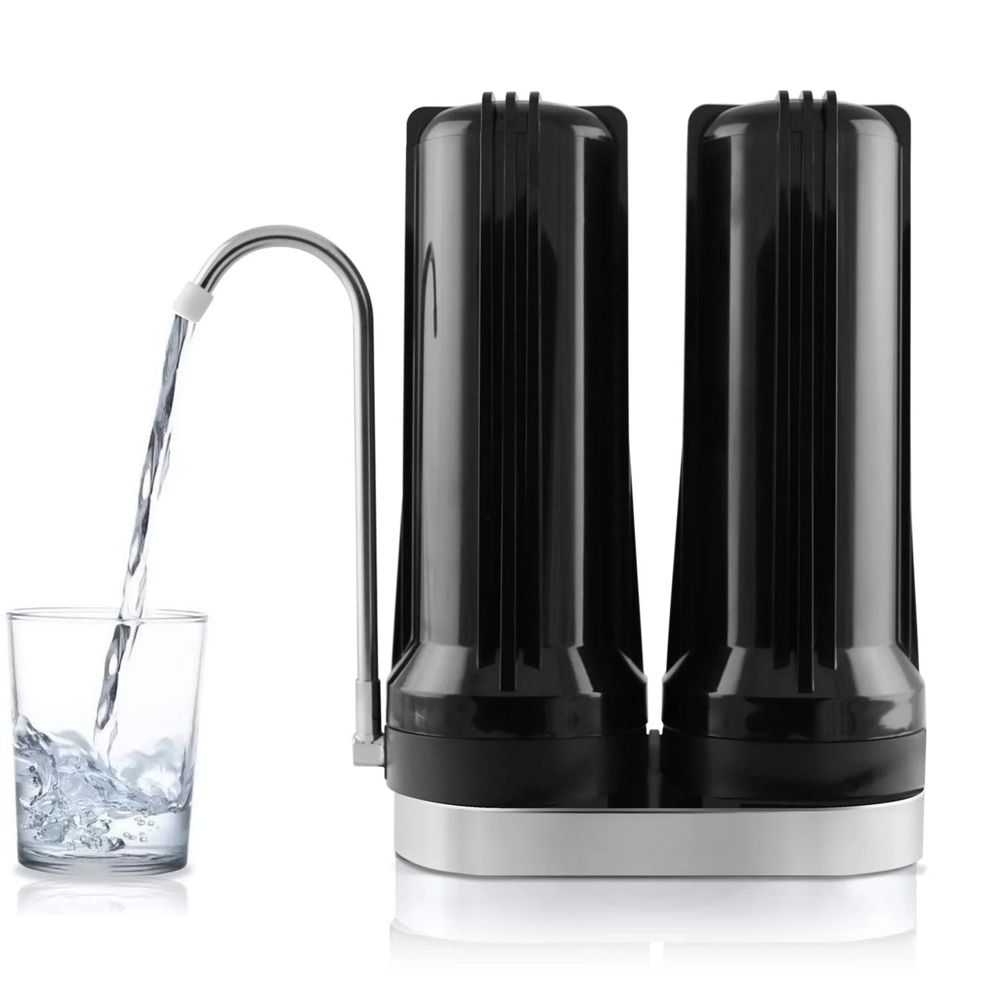 Dual Countertop Water Filter, Carbon and Mineral pH Alkaline Water Filter, Easy Install Faucet Water Filter - Reduces Heavy Metals, Bad Taste and Up to 99% of Chlorine - Black