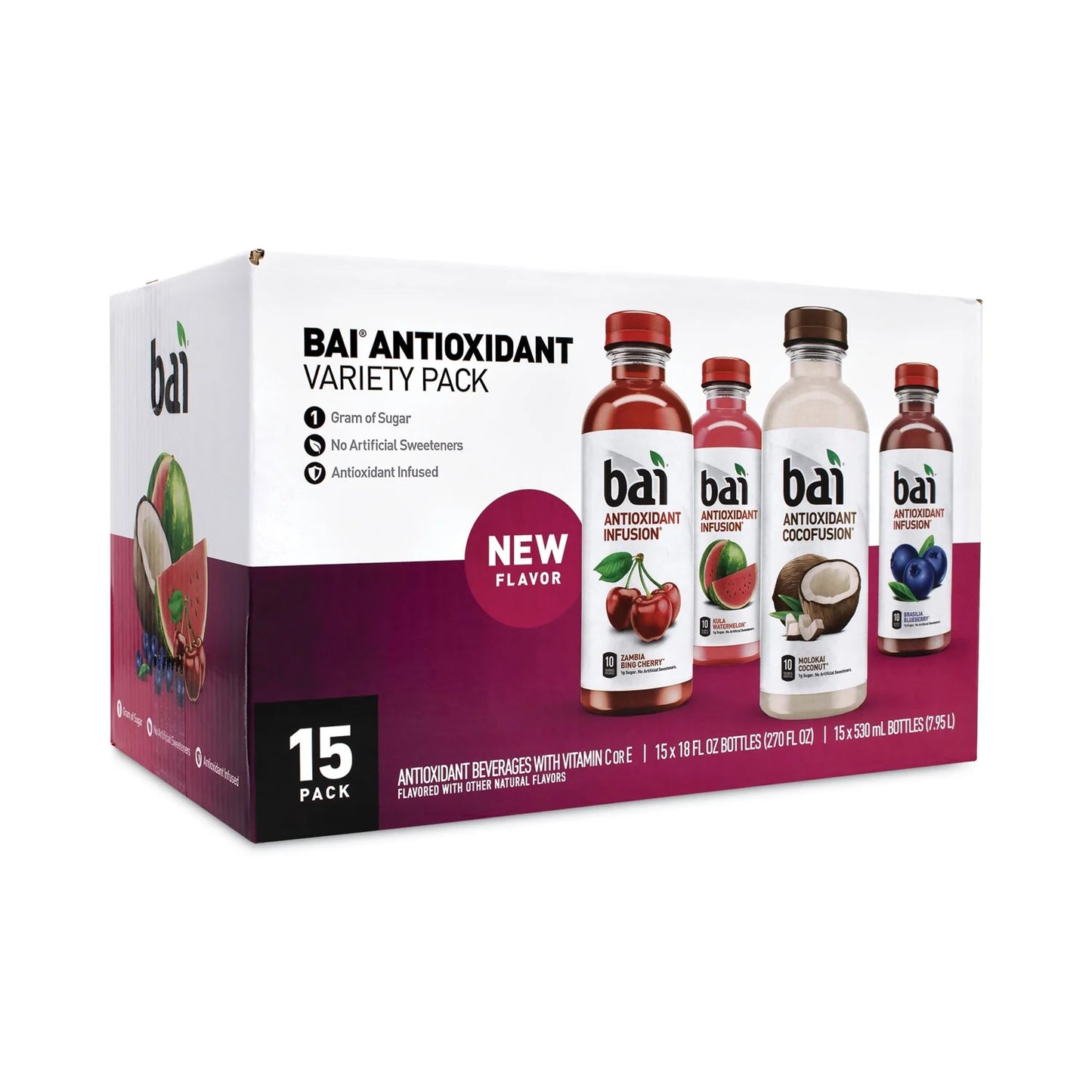 Bai Antioxidant Infused Beverage Variety Pack 18 oz Bottle, 15/Carton