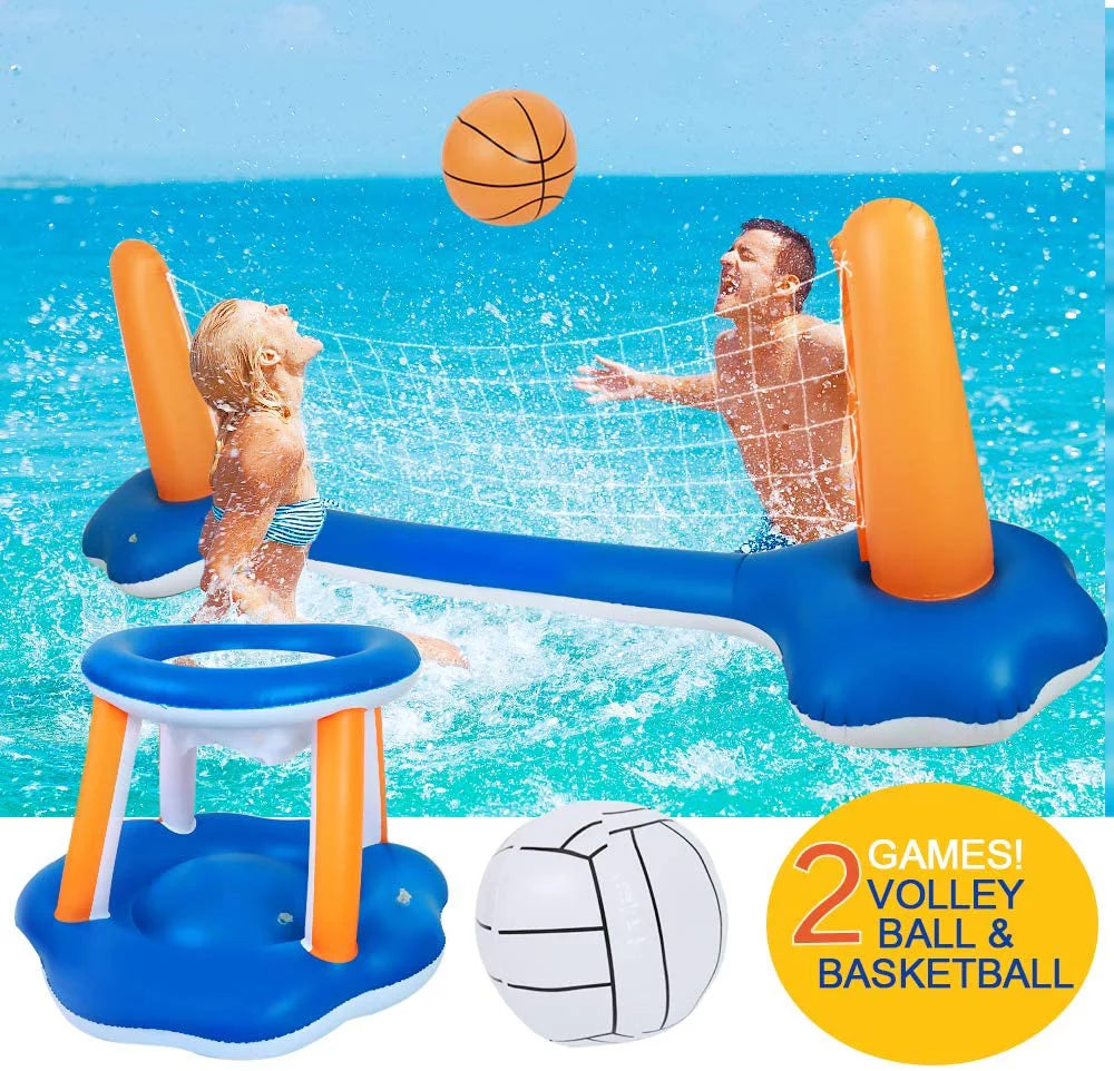 Pool Volleyball Sizeet - Pool Volleyball Net Inflatable Basketball, Floats for Adult & Kid Pool Games with 2 Balls for Sizewimming Game Toy