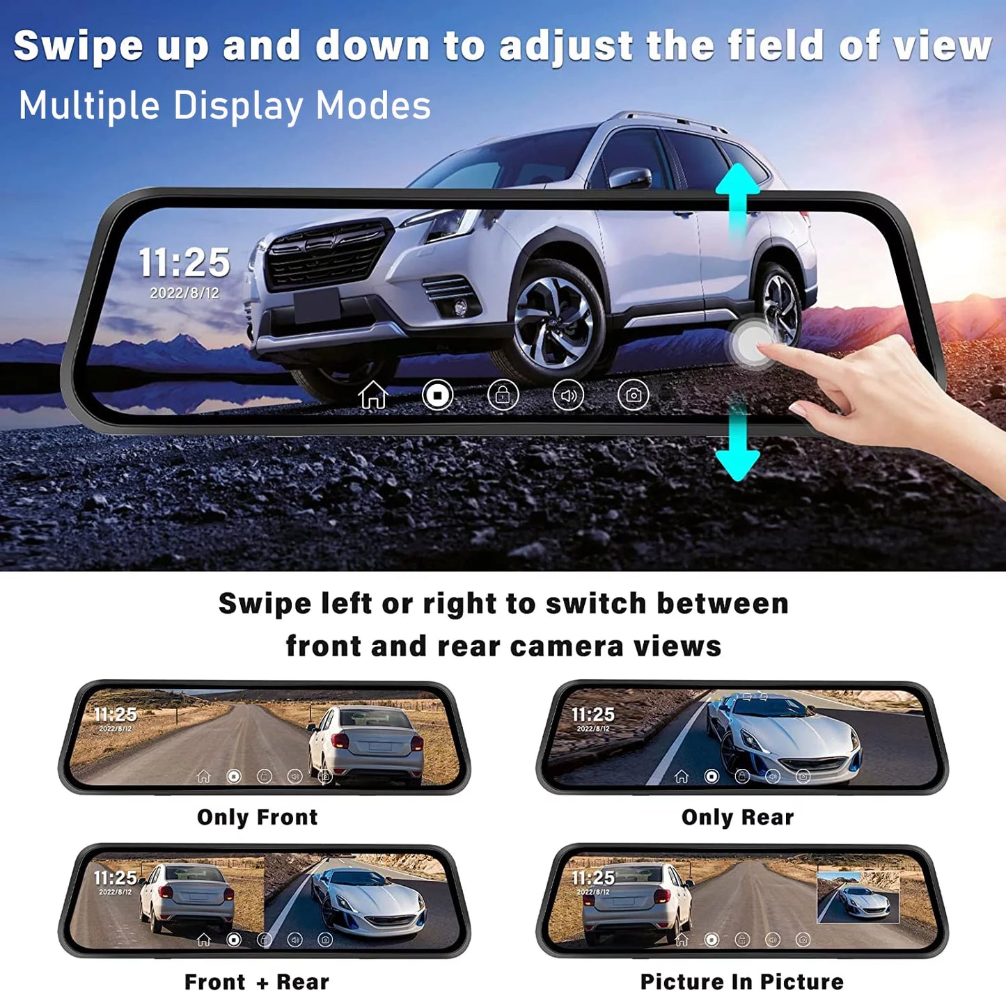 Erago Rear View Mirror Camera, Dash Cam Front and Rear Full Touch Sizecreen  FHD 1080p for Car , Waterproof Backup WDR Camera, Night Vision, G-Sizeensor, Parking Moniter