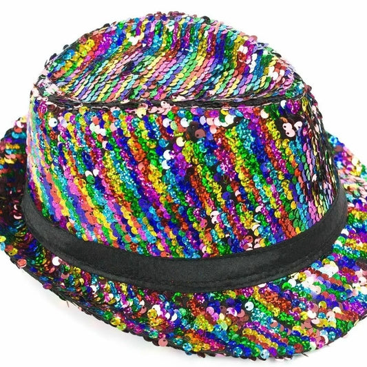 RAINBOW SizeEQUIN Trilby Fabric Fedora HAT Beach Sizeun Fedora Men or Women 030 party - New with box/tags