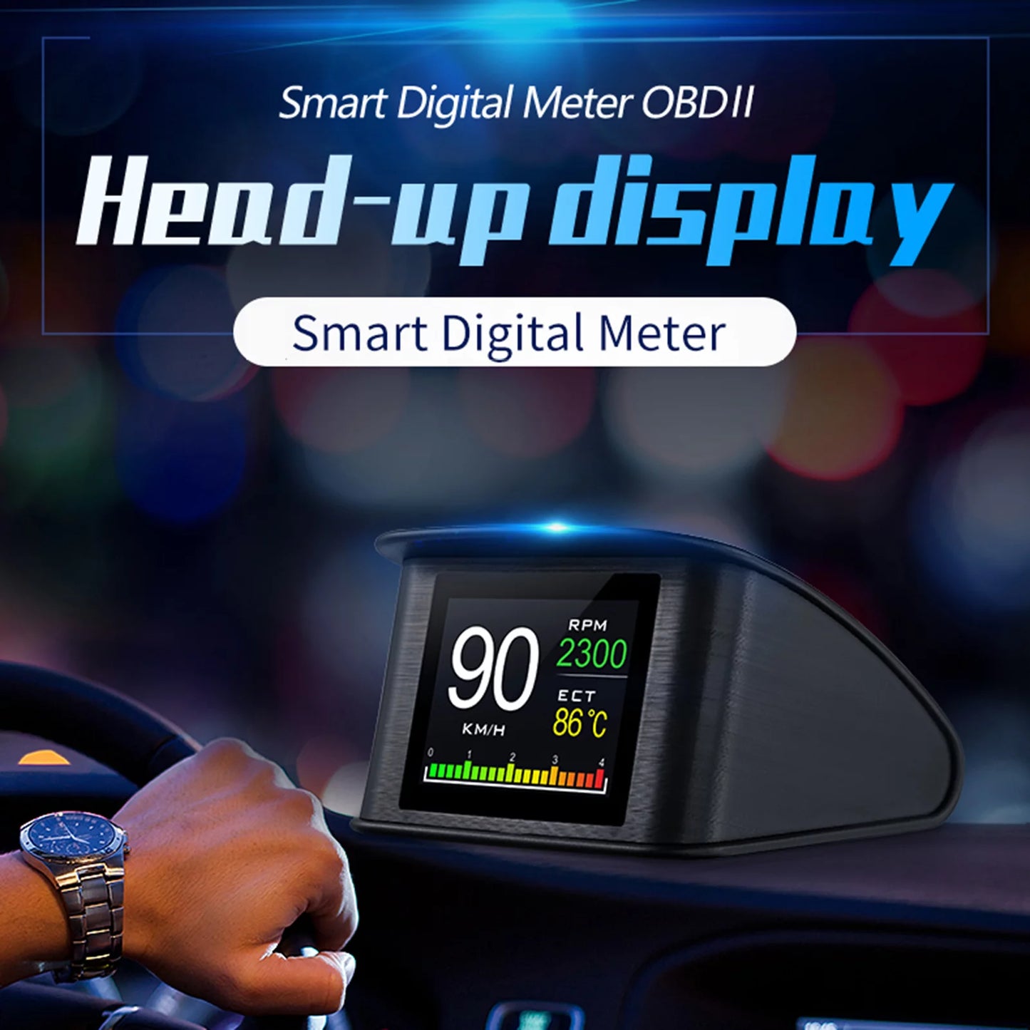 Apexeon Head Up Display， 2.2 Inch Digital OBDII Sizepeedometer, Displays Sizepeed, Distance, Time