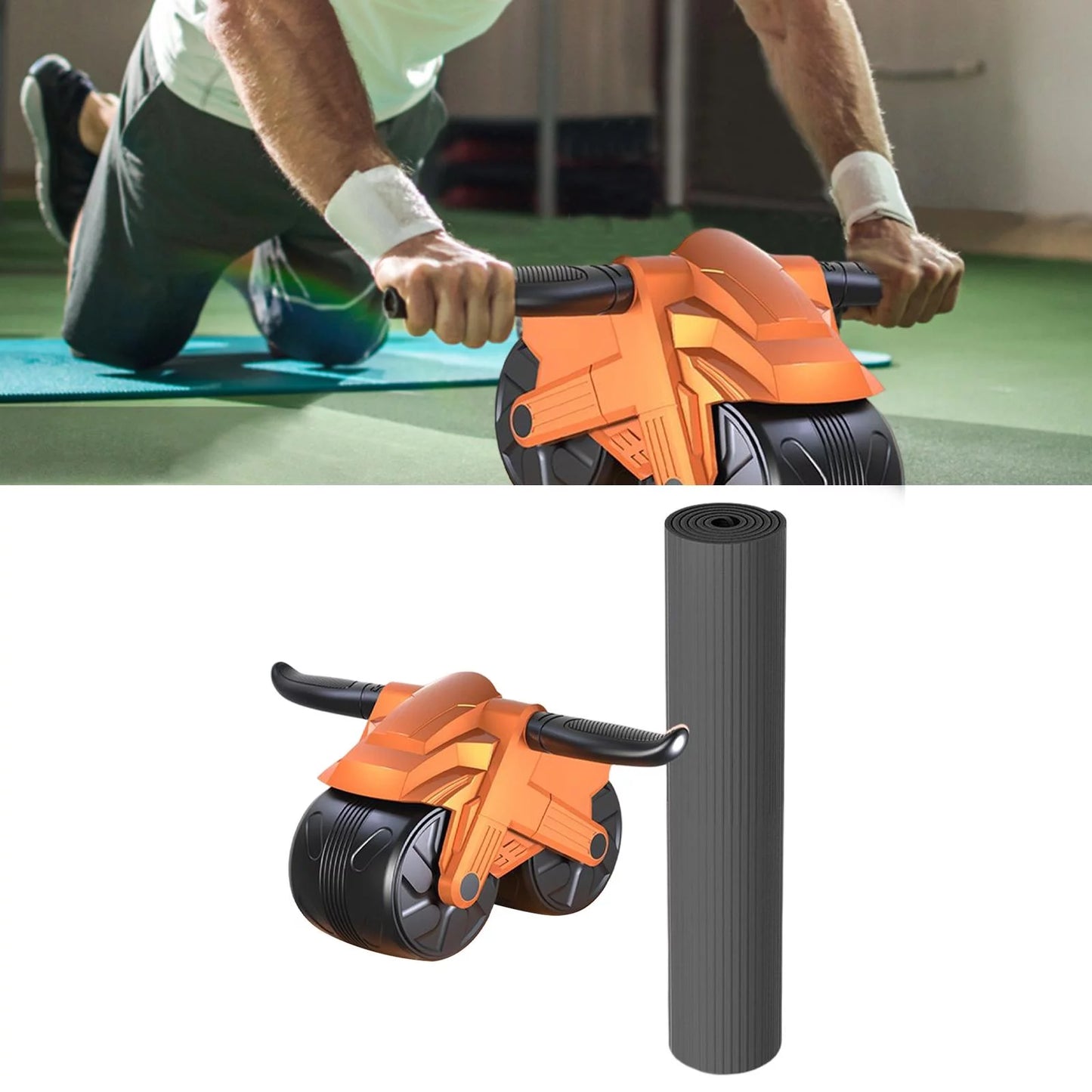 Double Wheel Abdominal Roller, Wheel Training Abdominal Muscle Widened Double Wheels with Mat Workout Equipment for Body Building Orange