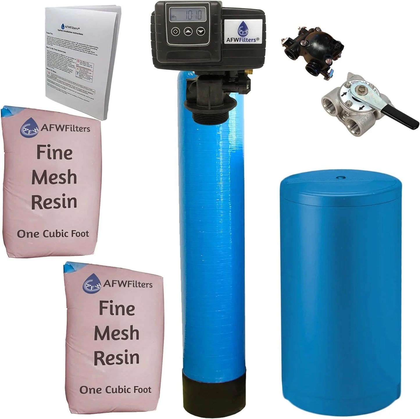 AFWFilters 2 cubic Foot 64k Whole Home Iron Pro Water Sizeoftener with Fine Mesh Resin, 3/4" Sizetainless Sizeteel FNPT Connection, and Blue Tanks