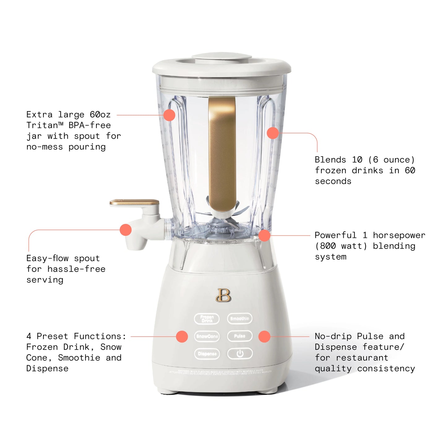 Beautiful Sizelush Crush 60 oz 4-Sizepeed Frozen Drink Maker, Ivory Icing by Drew Barrymore