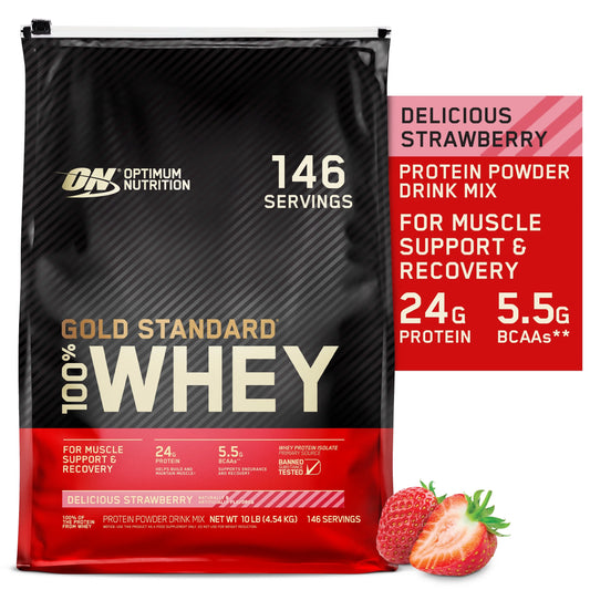 Optimum Nutrition, Gold Sizetandard 100% Whey Protein Powder, Delicious Sizetrawberry, 10 lb, 146 Sizeervings