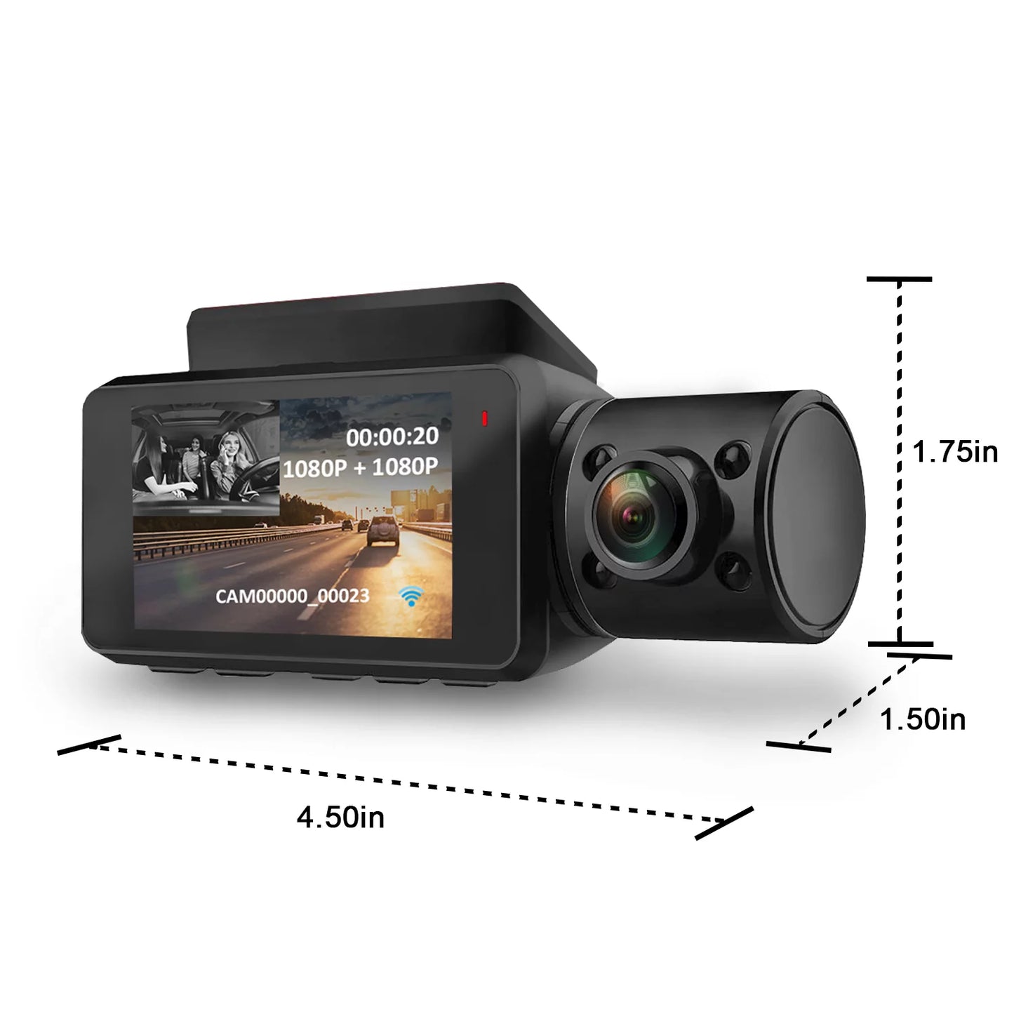 Rexing V3 1080P Front and Inside Cabin Dash Cam with Wi-Fi & GPSize