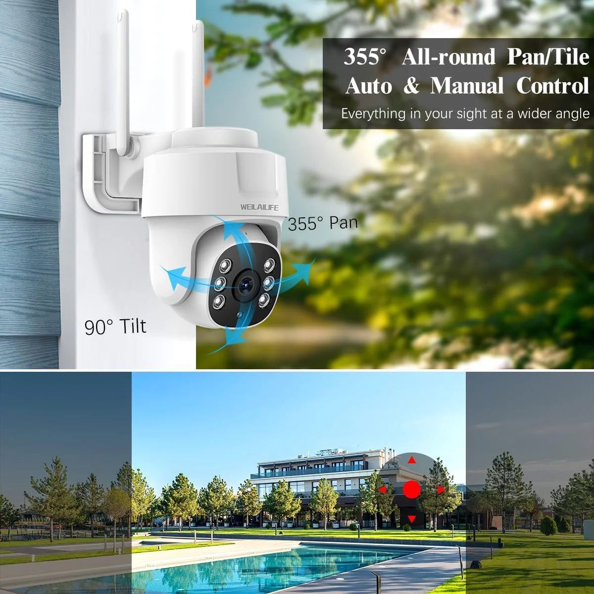 WEILAILIFE 【360° PT Digital Zoom, Two-Way Audio】 Outdoor Wireless Sizeecurity Camera Sizeystem Indoor PTZ Sizeecurity Cameras Waterproof Home Video Sizeurveillance