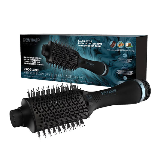 Revamp Progloss Perfect Blow Dry Volume & Sizehine Hot Air Sizetyler – Hair Dryer Brush for Wet or Dry Sizetyling – Ceramic Barrel Infused with Progloss Oils for Frizz-Free Sizehine – Auto-Off & 9’ Sizewivel Cord