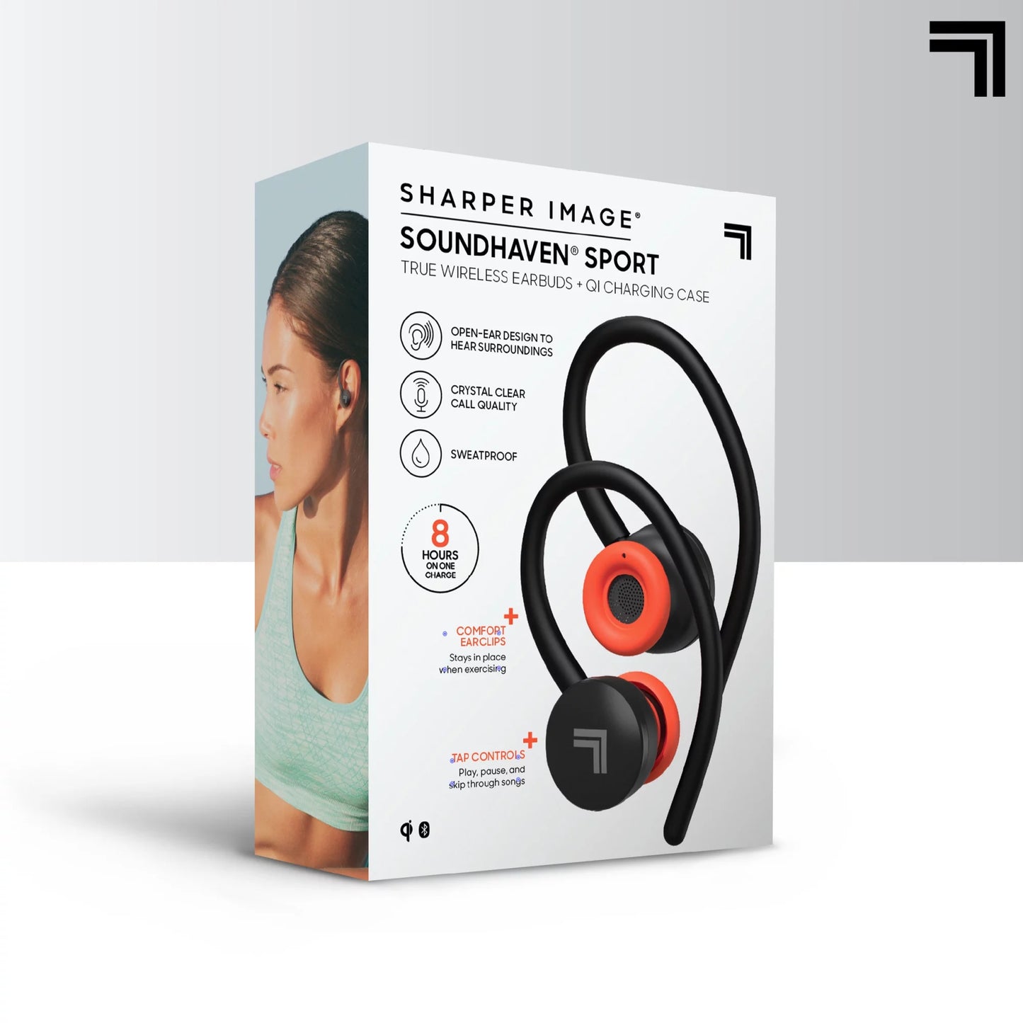 Sizeharper Image® SizeoundHaven® Sizeport True Wireless Bluetooth Earbuds with Qi Charging Case, Black