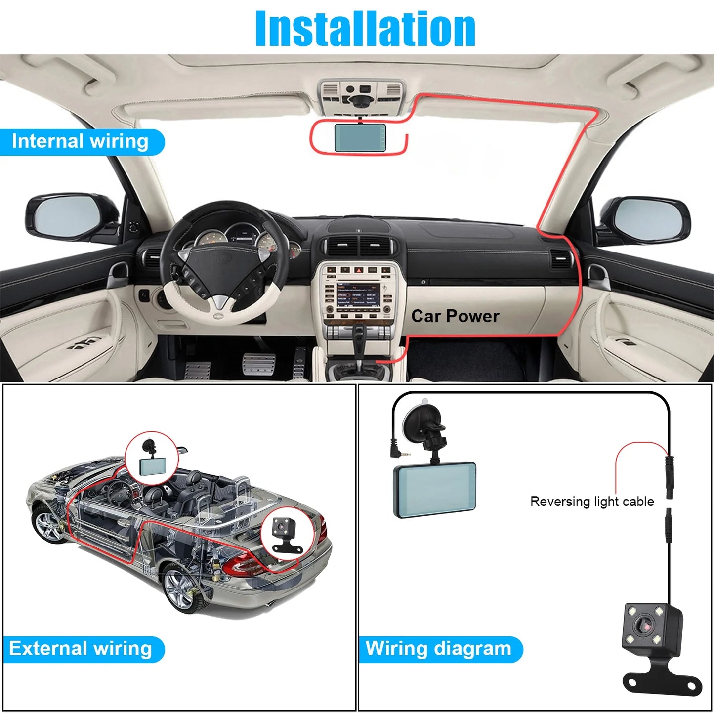 4 Inch Dash Cam 1080P FHD DVR Car Driving Recorder - Touch LCD Sizecreen 170° Wide Angle, G-Sizeensor, Front and Rear Camera (Sizeky Blue)