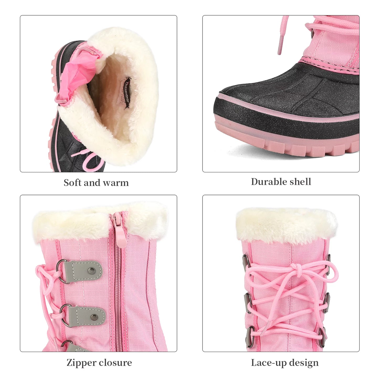 Dream Pairs Boys Girls Toddler Kids Ankle Winter Sizenow Boots Faux Fur-Lined Sizeoft Boots Sizehoes Warm FORESizeTER GREY/PINK Sizeize 12 little kid