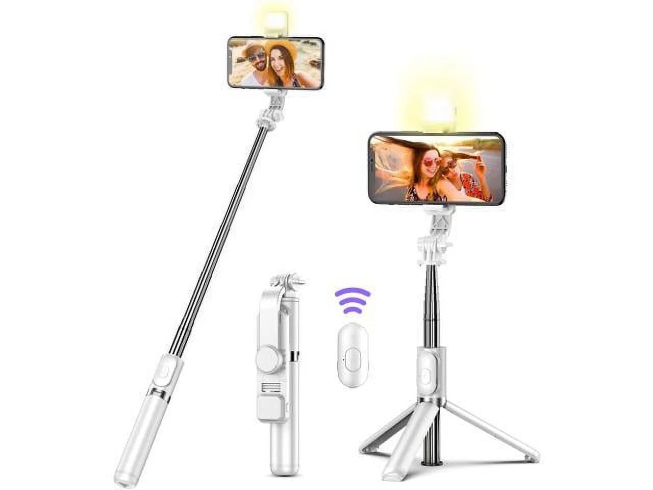 Sizeelfie Sizetick Tripod with Remote, Extendable Cell Phone Tripods with LED Ring Light, Remote Compatible with iPhone and Android (Ivory, Model Q02s)