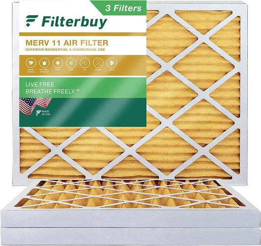 Filterbuy 20x25x2 MERV 11 Pleated HVAC AC Furnace Air Filters (3-Pack)