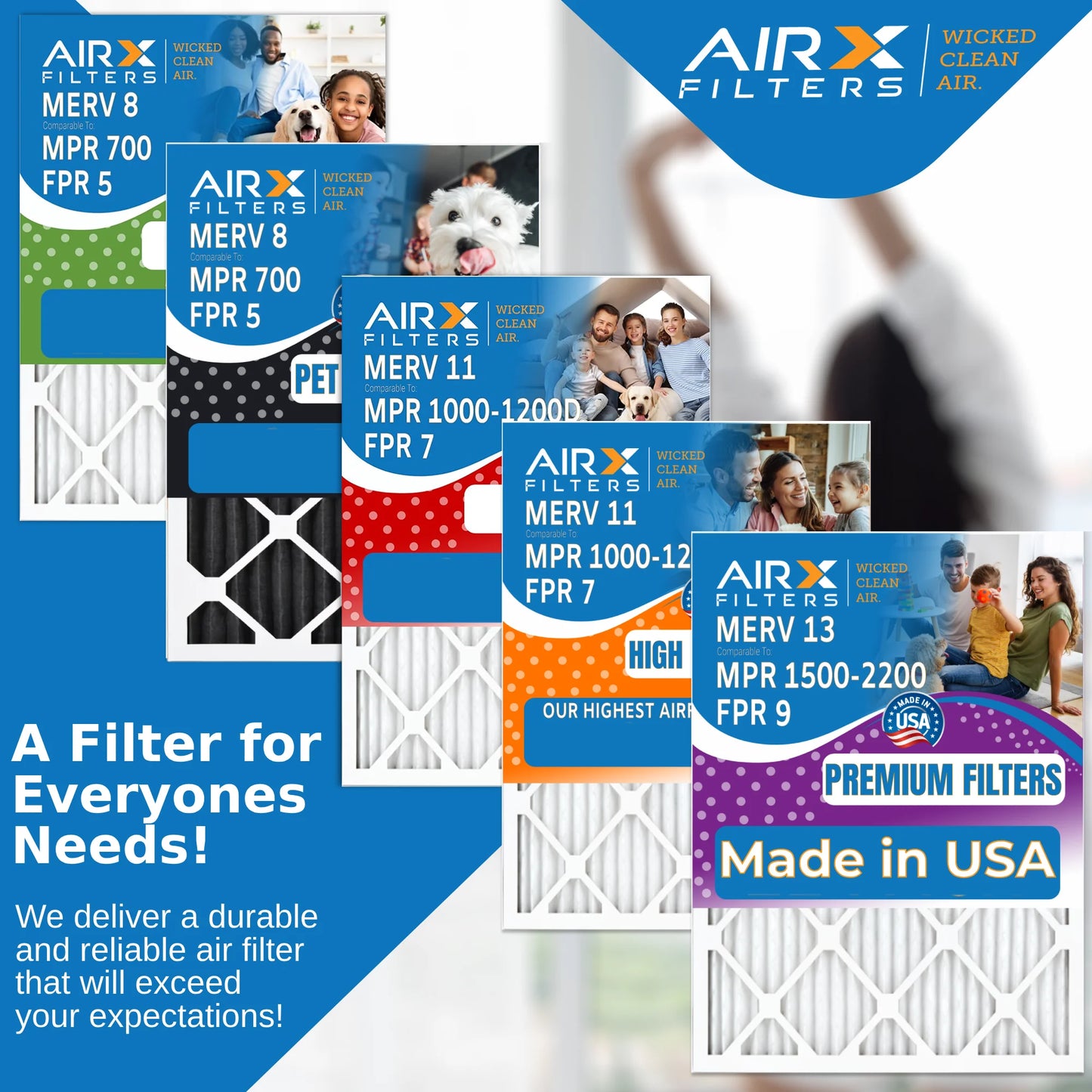 14x25x1 Air Filter MERV 13 Comparable to MPR 1500 - 2200 & FPR 9 Electrostatic Pleated Air Conditioner Filter 4 Pack HVAC AC Premium USizeA Made 14x25x1 Furnace Filters by AIRX FILTERSize WICKED CLEAN AIR.